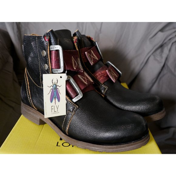 Fly London Ska Leather Distressed Punk Combat Military Moto Ankle Boot NWT - Picture 2 of 7